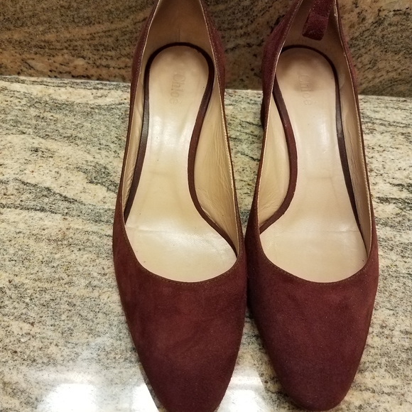 Chloe Burgandy Low heels size 41 - Picture 2 of 4